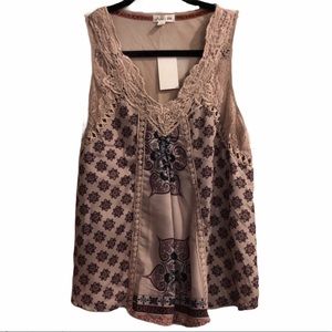 Skylar & Jade Purple Patterned/Lace Boho Tank